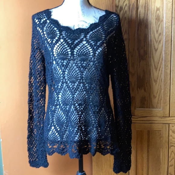 Black open knit chicos sweater - Picture 1 of 8